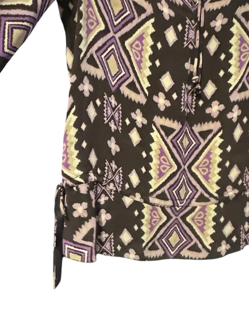 TORY BURCH Geo Print Peasant Blouse 4 18.5” P2P Brown/Purple NWOT